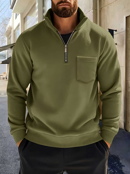 Herren Sweatshirt mit Stehkragen, Reißverschluss & Brusttasche, Langarm