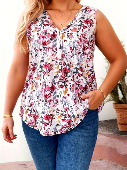 Damen Ärmellose Bluse mit Blumenmuster und V-Ausschnitt – Eleganter Sommer-Style für Alltag und Freizeit