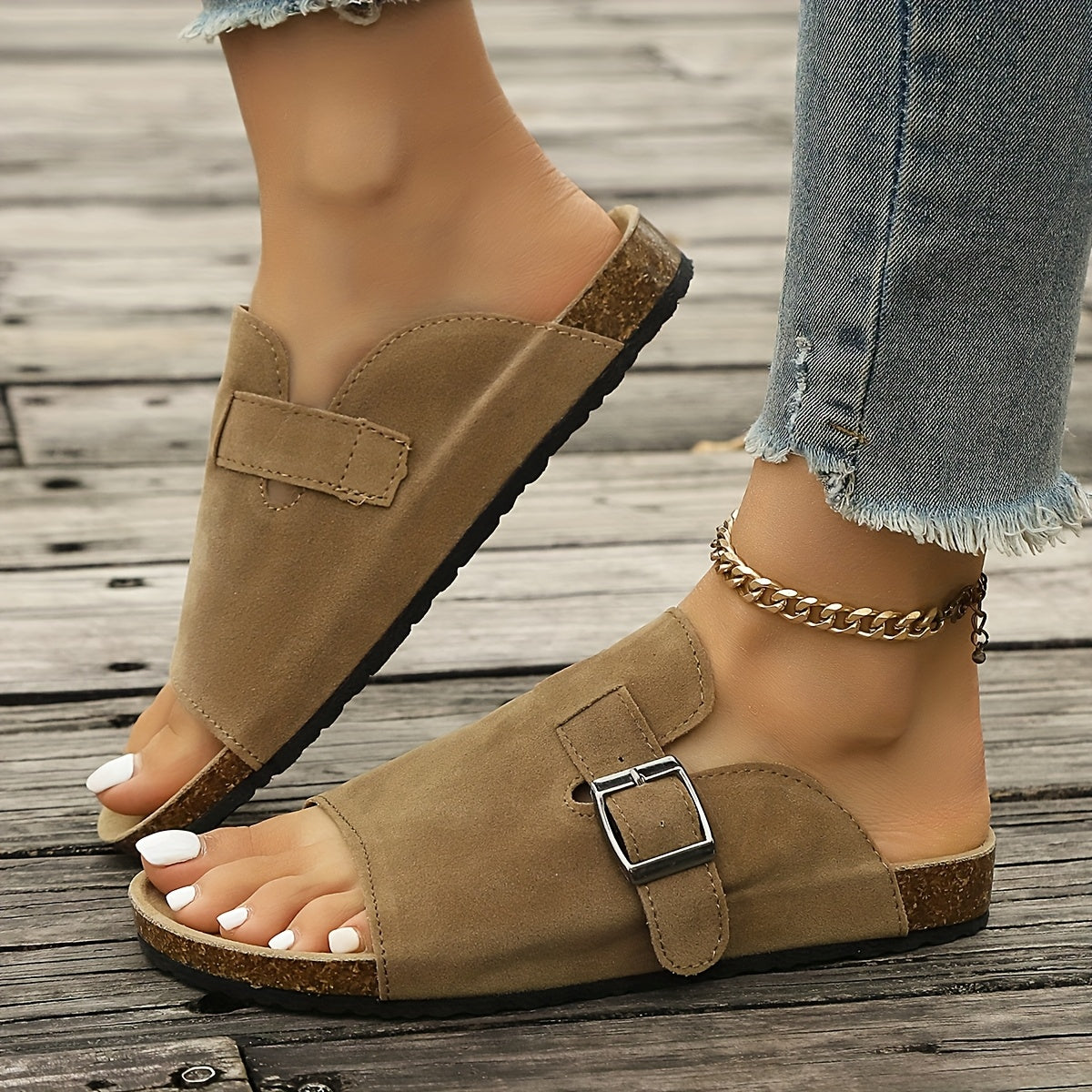 Damen Sandalen mit Schnalle und Riemen – Bequeme Slip-On Sommerschuhe für Freizeit und Alltag