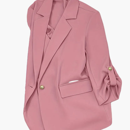 Damen Blazer Anzugjacke mit Umlegekragen und 3/4-Ärmeln – Eleganter Business-Look für Alltag und Büro