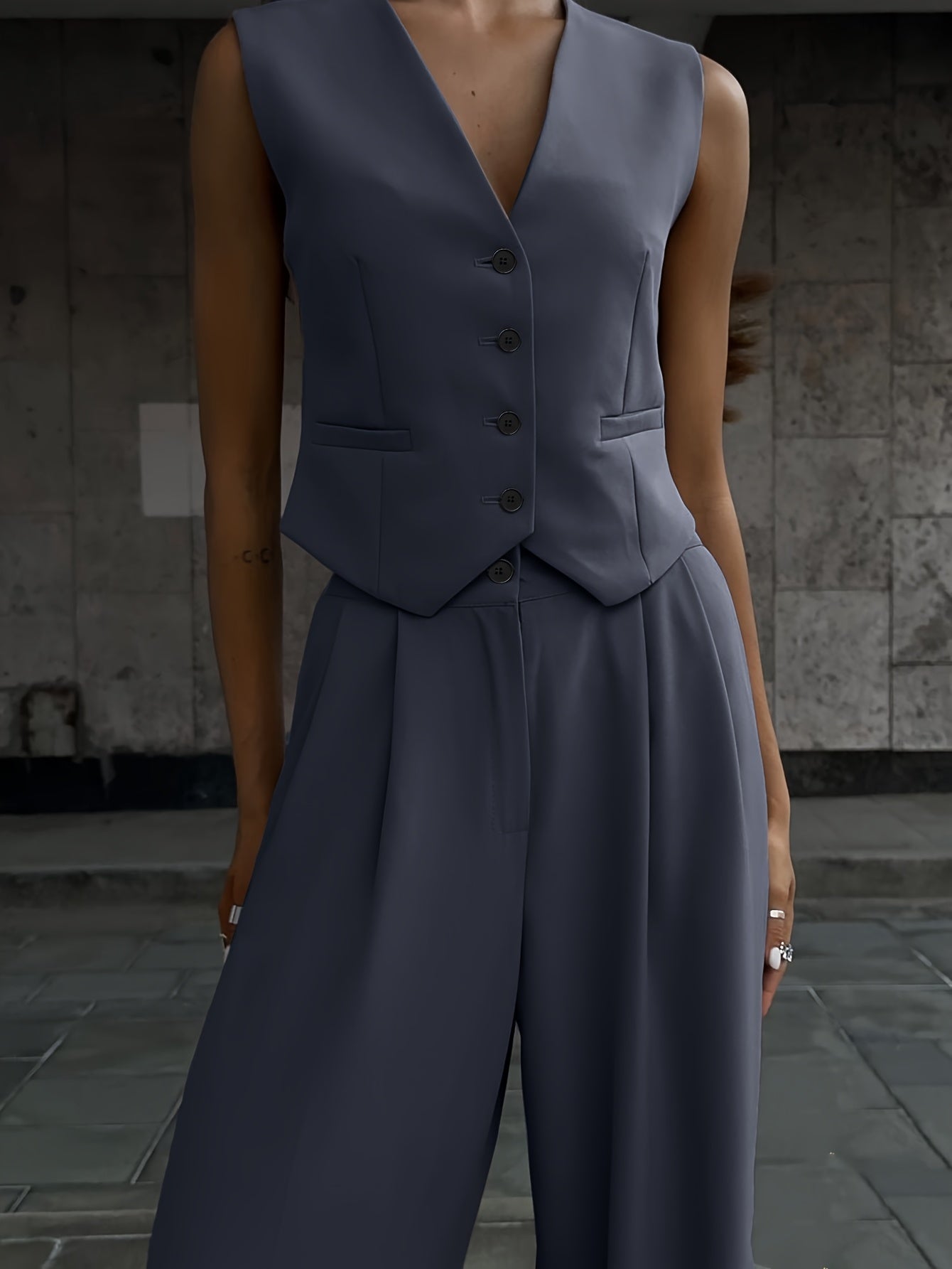 Damen Eleganter Business Anzug mit Weste und Weiten Hosen – Perfekt für Büro & Alltag