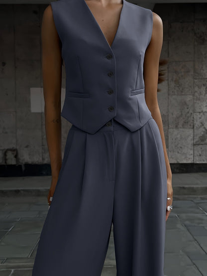 Damen Eleganter Business Anzug mit Weste und Weiten Hosen – Perfekt für Büro & Alltag