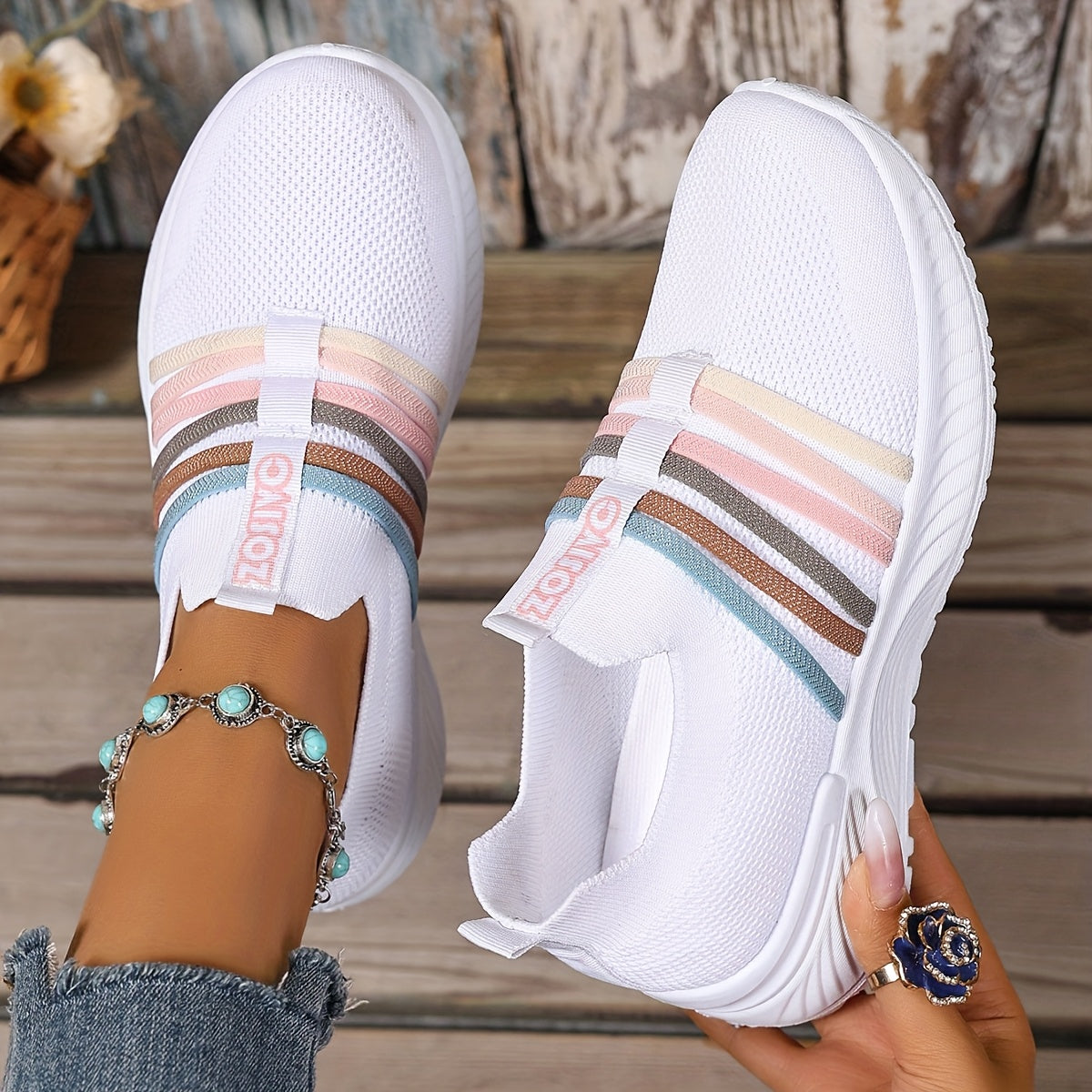 Damen Slip-On Freizeitschuhe mit Streifen – Bequeme Alltagssneaker für Freizeit & Spaziergänge