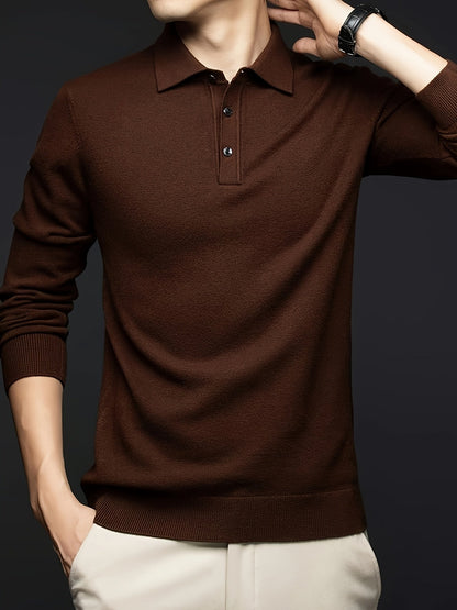 Herren Langarm Poloshirt Strickpullover mit Kragen und Knopfleiste