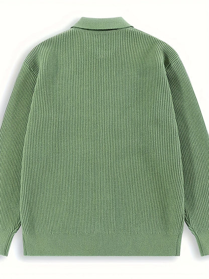 Gerippte Strickjacke mit Kragen für Herren – Beige, Schwarz, Grün
