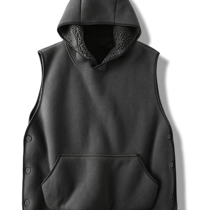 Unisex Kapuzenweste mit Kängurutasche und seitlichen Knöpfen, gefütterte Kapuze