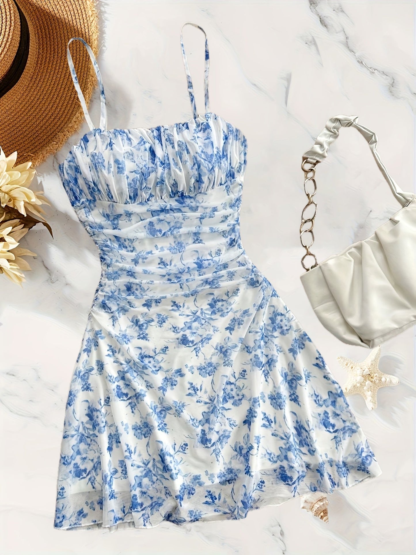 Damen Sommerkleid Elegant mit Trägern und Blumenmuster – Perfekt für Freizeit und Urlaub