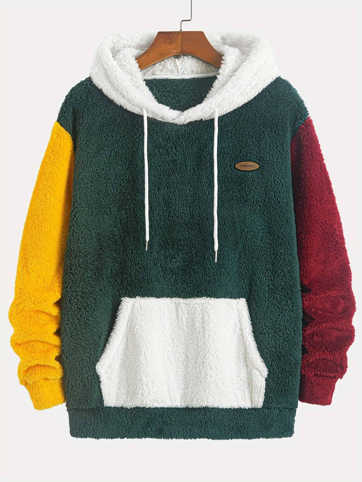 Teddy-Fleece Color-Block Hoodie mit Kängurutasche und Kapuze