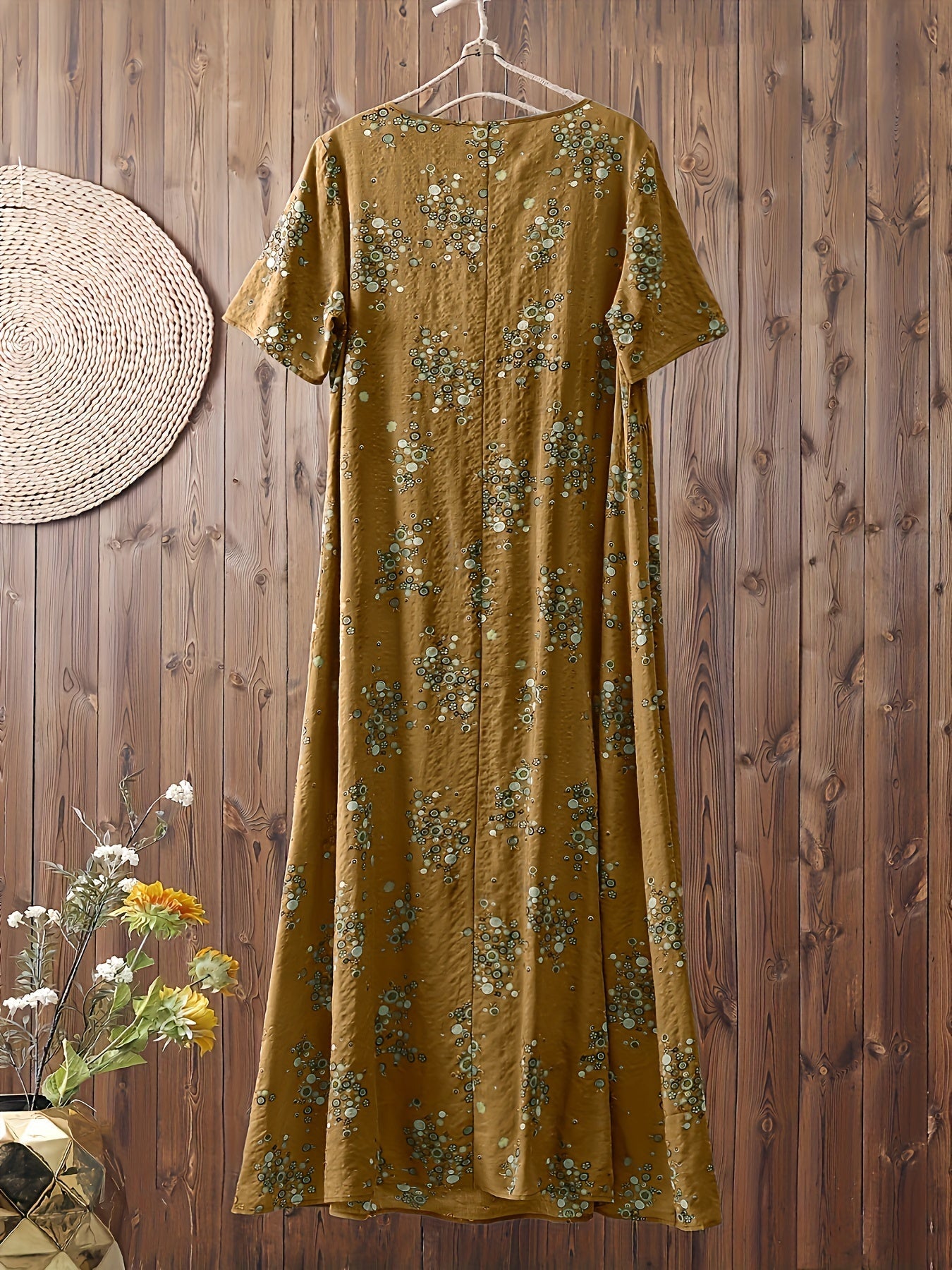 Damen Maxikleid Boho Stil mit Blumenmuster – Freizeitkleid für Alltag und Urlaub