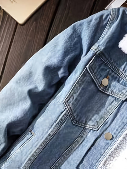 Jeansjacke Herren gefüttert Hellblau Teddyfell Kragen