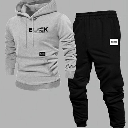 Unisex Trainingsanzug Hoodie & Jogginghose Set Schwarz mit Aufdruck