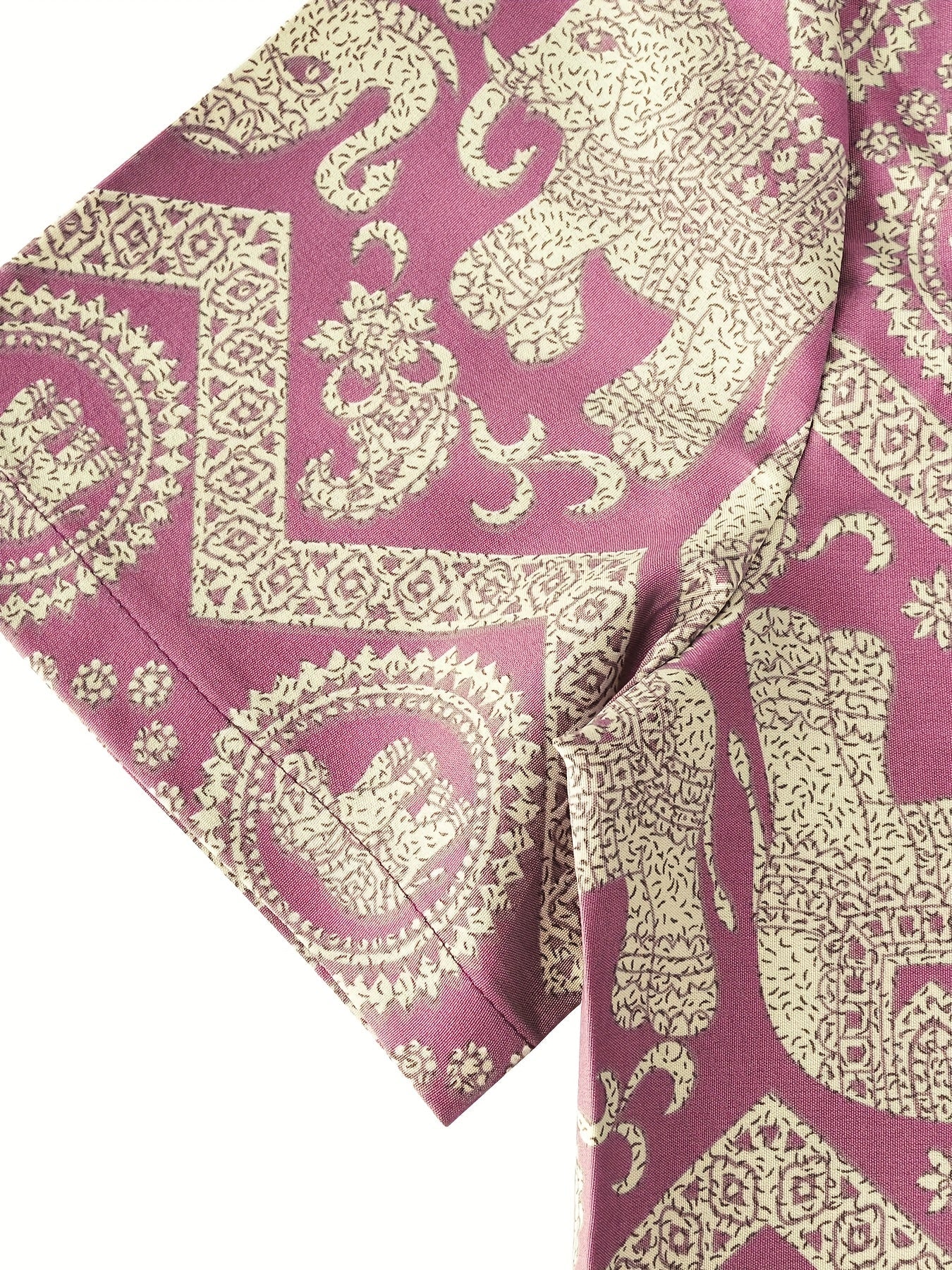 Herren Resorthemd mit Elefanten- und Mandala-Muster, Kurzarm, Boho-Stil für Freizeit und Urlaub