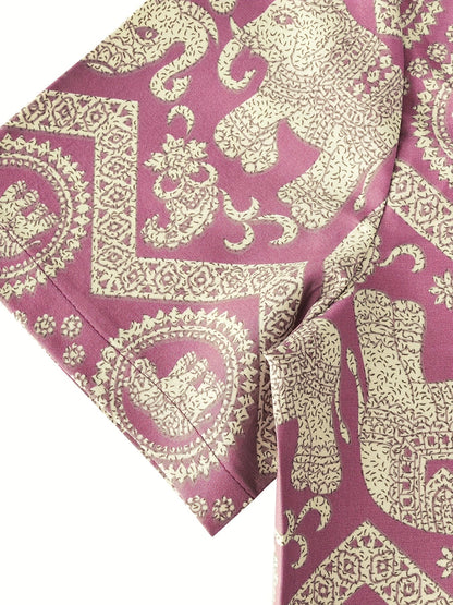Herren Resorthemd mit Elefanten- und Mandala-Muster, Kurzarm, Boho-Stil für Freizeit und Urlaub