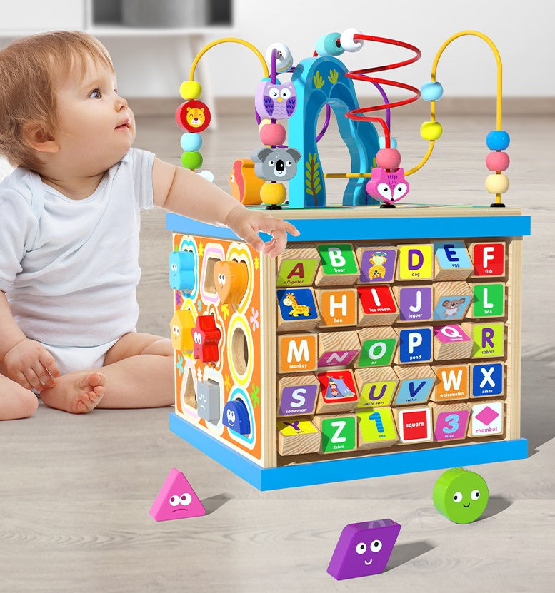 Kinder Multifunktions Lernwürfel Motorikspielzeug mit Alphabet, Zählen & Tiere – Unisex, Pädagogisch, Montessori Stil