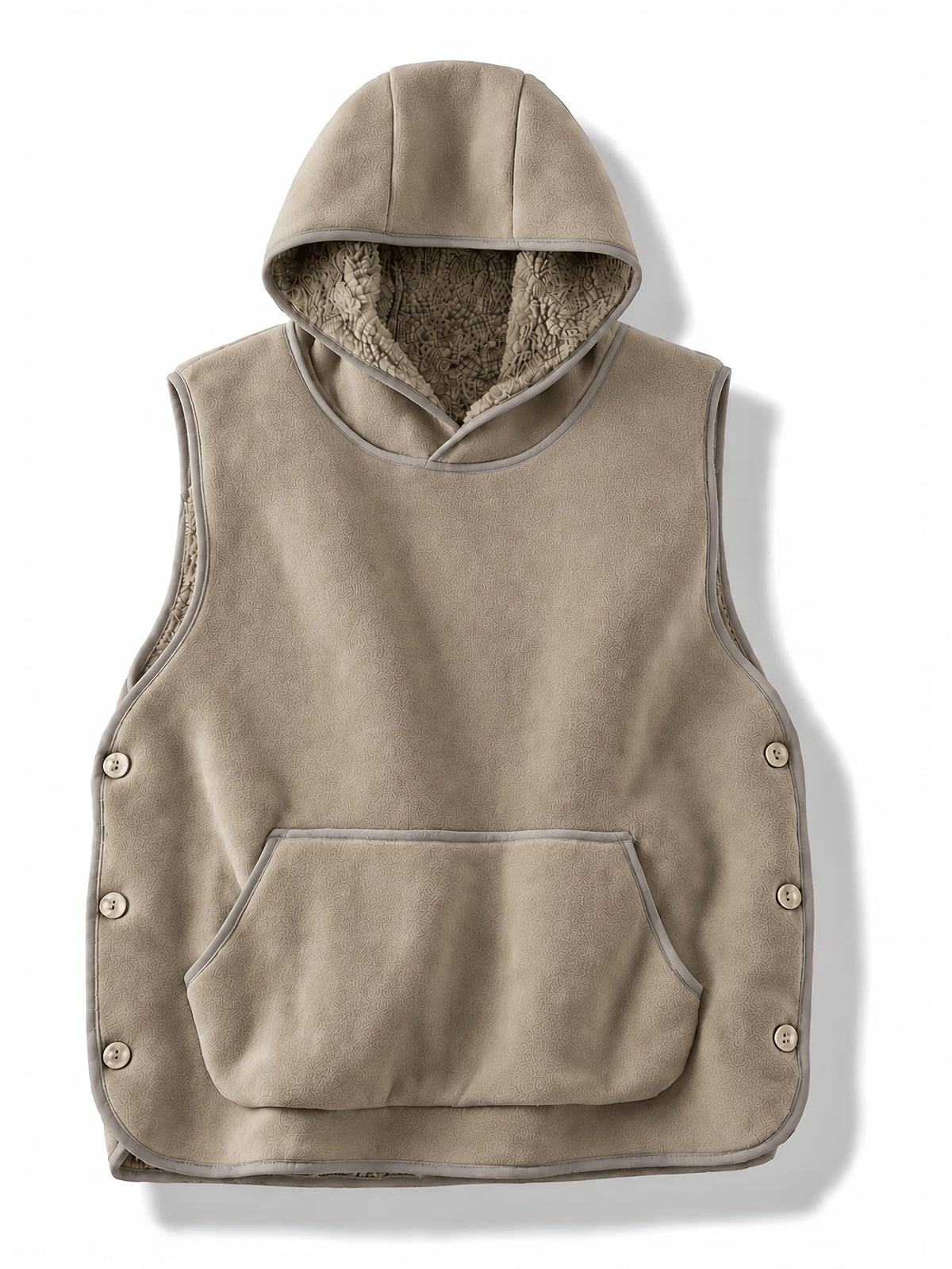 Unisex Kapuzenweste mit Kängurutasche und seitlichen Knöpfen, gefütterte Kapuze