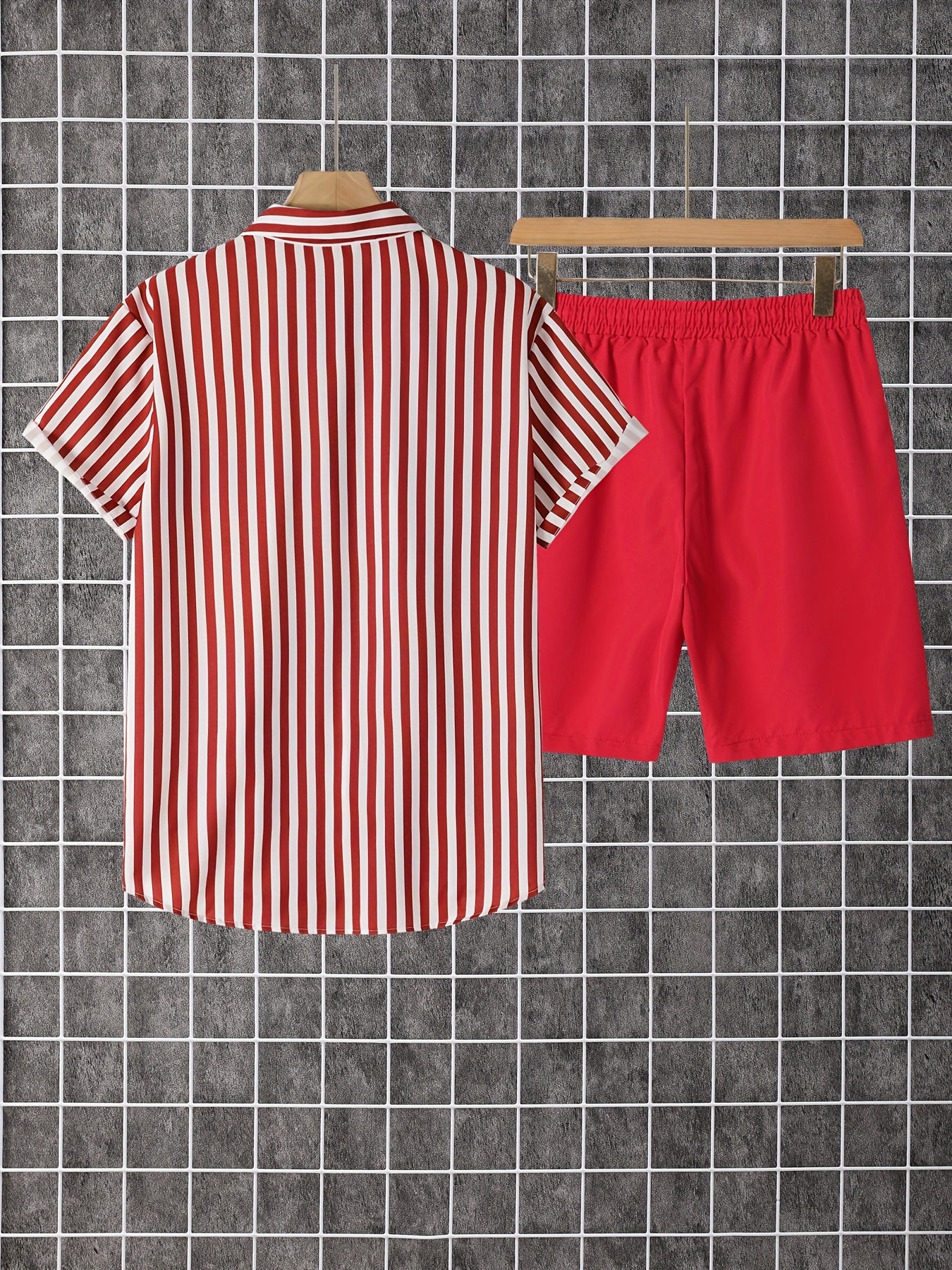 Herren Set mit Kurzarmhemd und Shorts, Modernes Streifen Design, Freizeit Outfit für Sommer und Urlaub