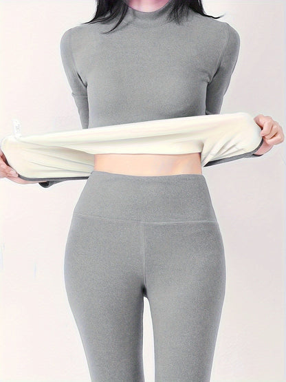 Damen Thermo-Unterwäsche Set Langarmshirt Rollkragen & Leggings gefüttert