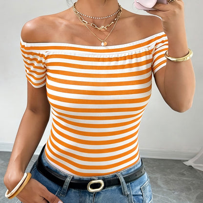 Damen Off-Shoulder Streifenshirt – Elegantes, Schulterfreies Oberteil für Alltag und Freizeit