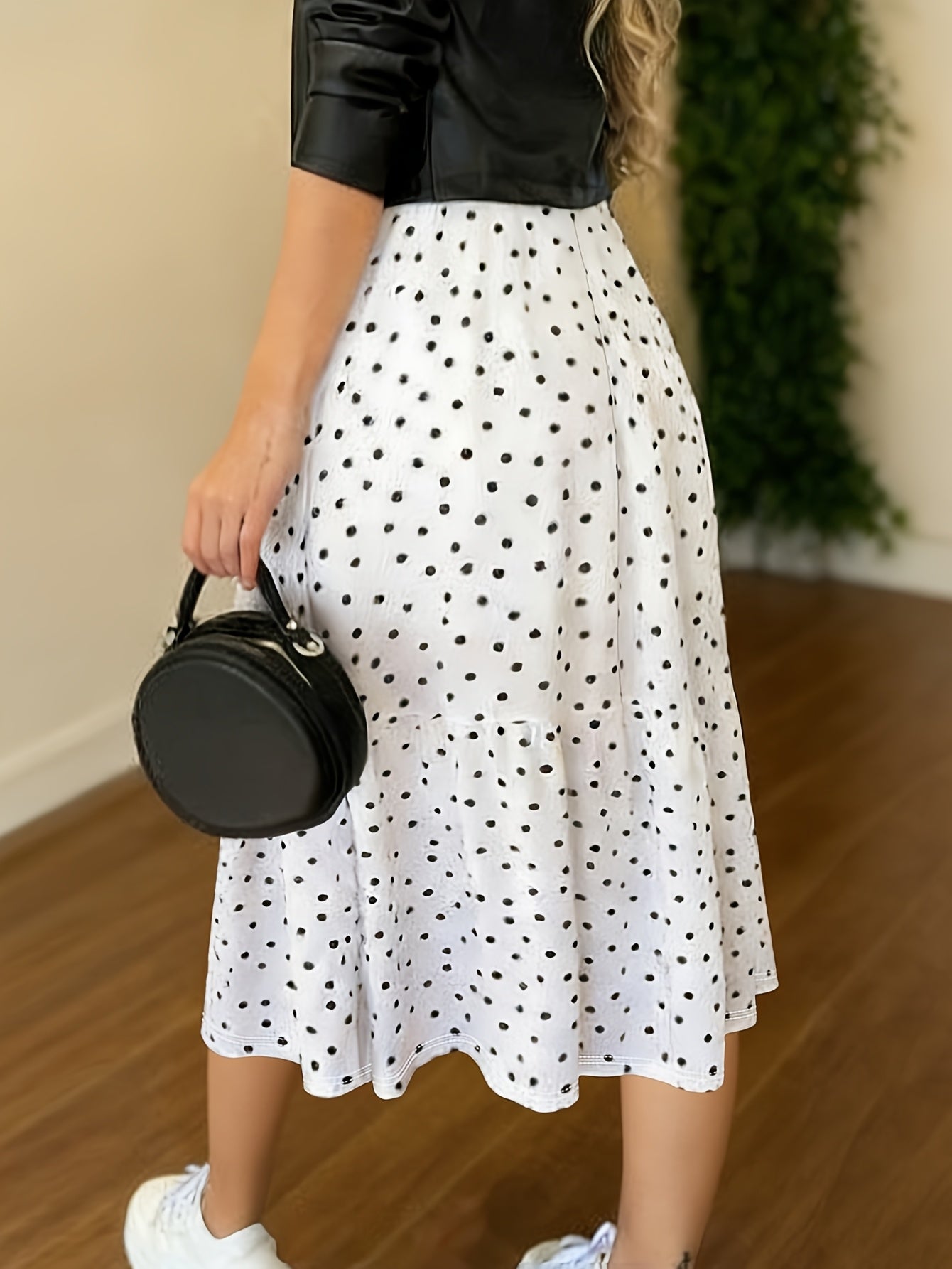 Damen Polka Dot Midikleid mit V-Ausschnitt und Rüschen – Eleganter Freizeit- und Party-Look