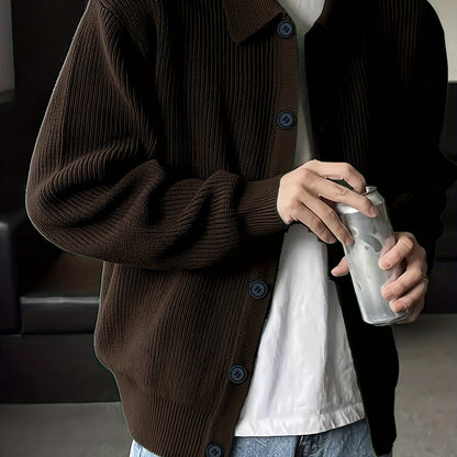 Gerippter Herren Cardigan mit Kragen und Knopfleiste, lässige Strickjacke für Männer