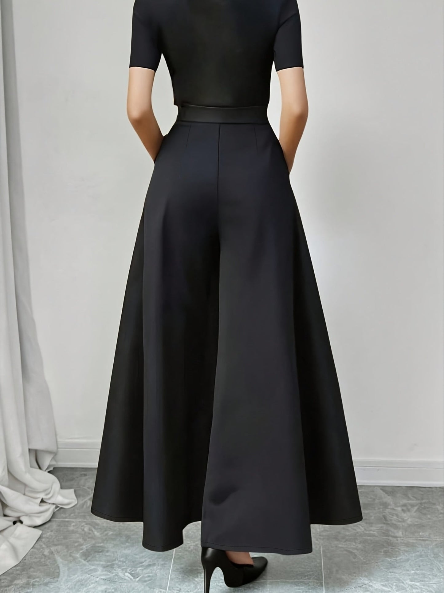 Damen Elegante Weite High Waist Palazzo Hose – Stilvolle Business & Freizeit Culotte mit Gürtel