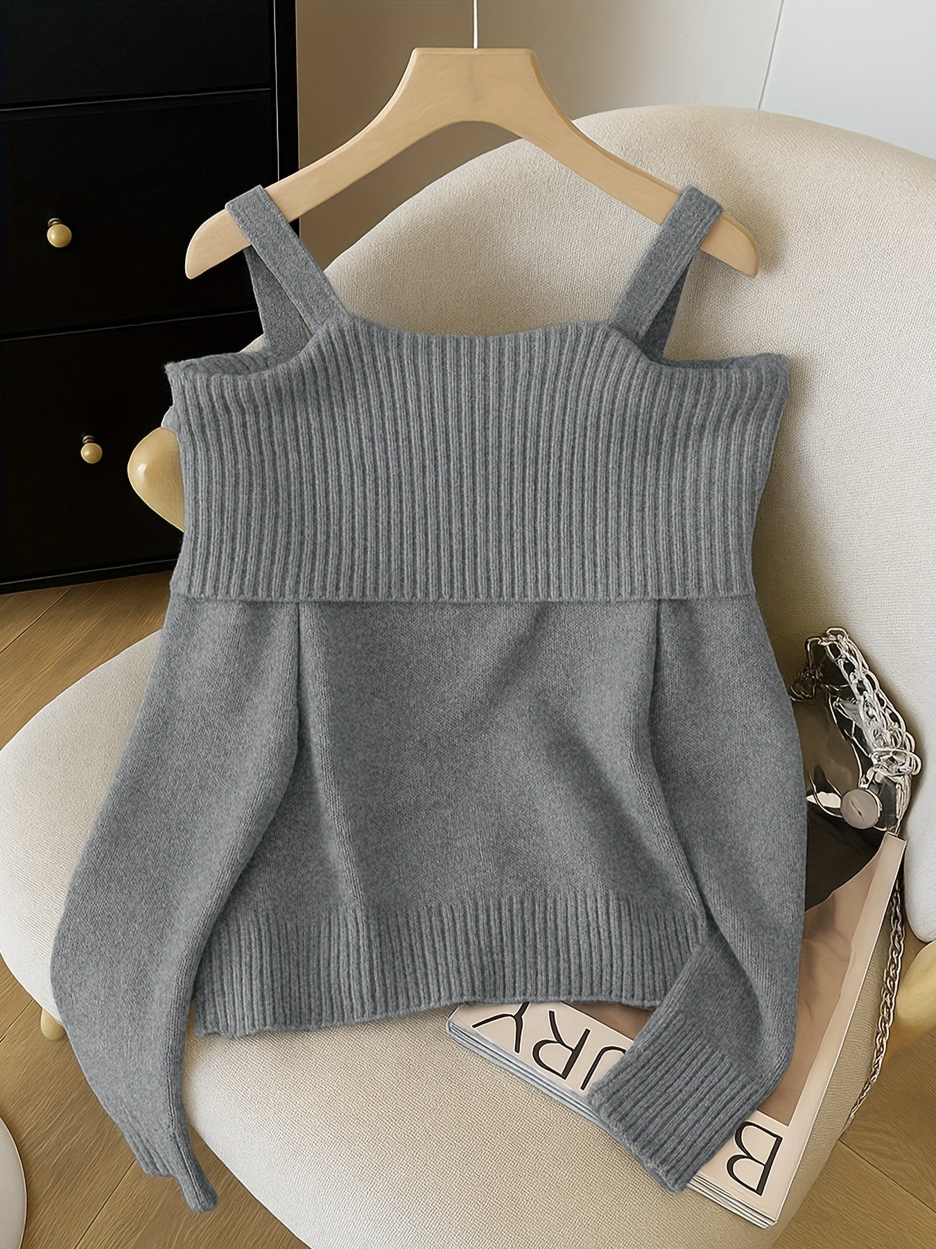 Damen Strickpullover Carmen-Ausschnitt mit Schleife und Herzknöpfen