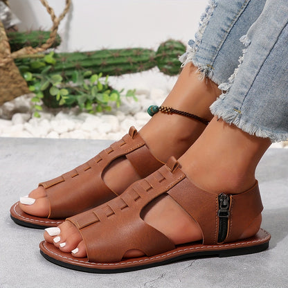 Damen Sandalen im Boho-Stil mit Reißverschluss und offener Zehenpartie – Bequeme Sommerschuhe für Alltag & Freizeit