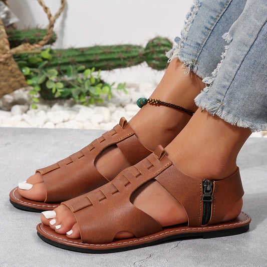 Damen Sandalen im Boho-Stil mit Reißverschluss und offener Zehenpartie – Bequeme Sommerschuhe für Alltag & Freizeit