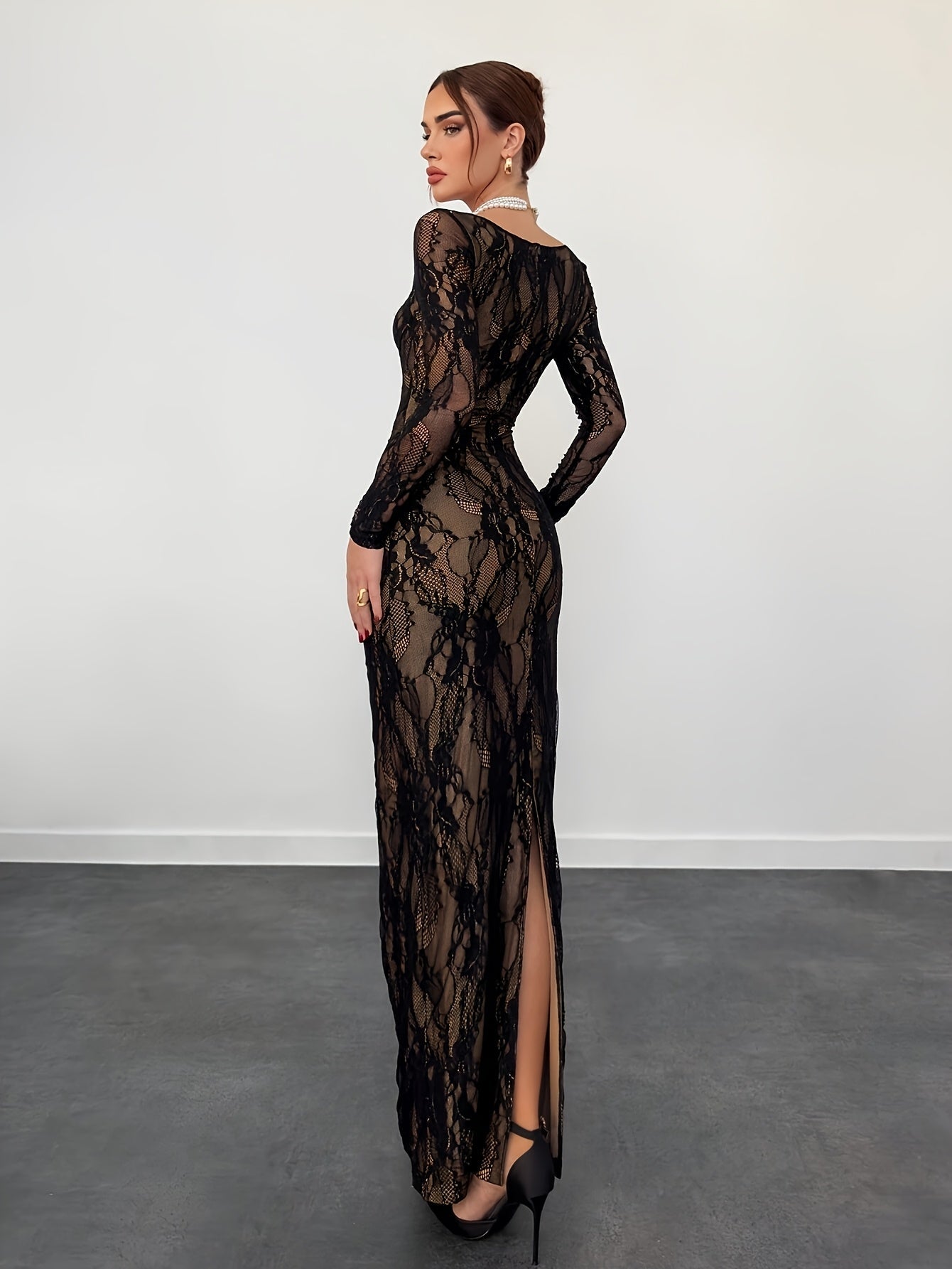 Damen Elegantes Bodycon Abendkleid mit Spitze und Langarm – Stilvolles Partykleid für besondere Anlässe