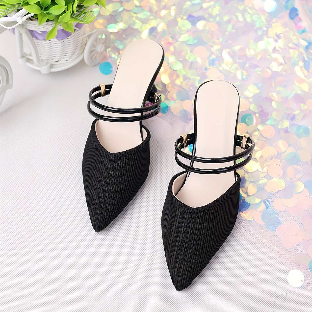 Damen Elegante Spitz-Mules mit Doppelriemen – Stilvolle Schuhe für Business & Abend