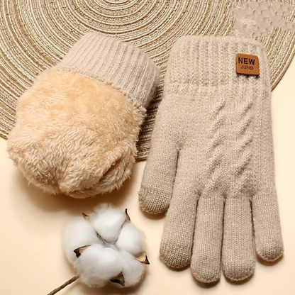 Gestrickte Winterhandschuhe mit Touchscreen-Funktion und Plüschfutter