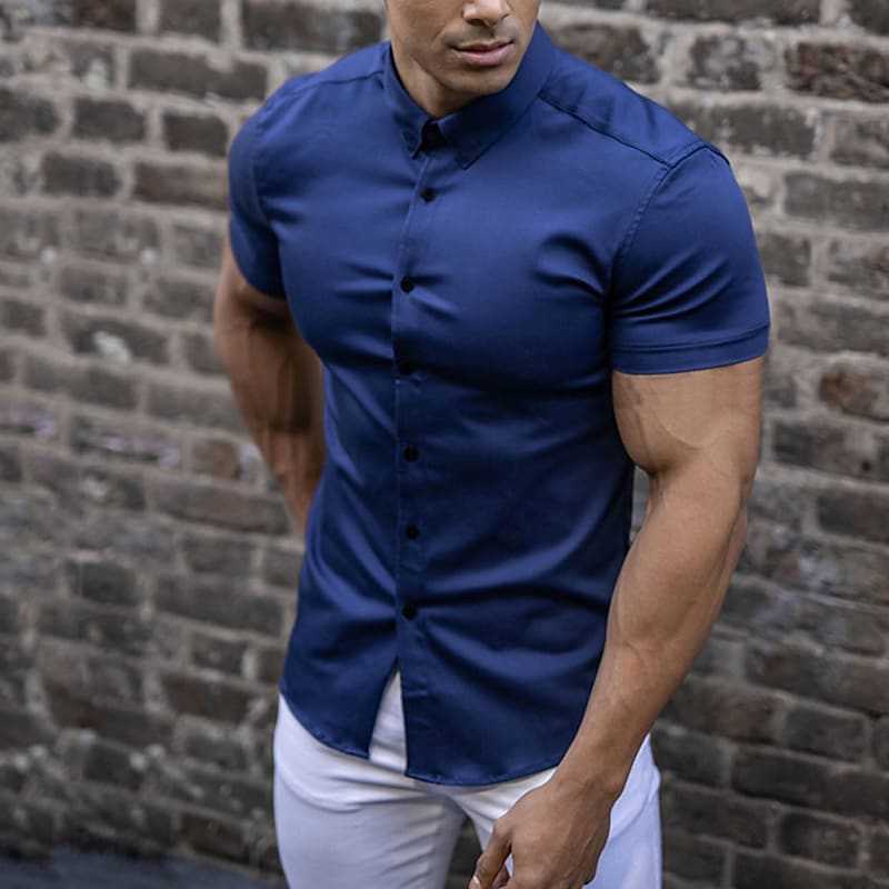 Herren Kurzarmhemd Slim Fit mit Stehkragen – Elegant für Büro & Freizeit