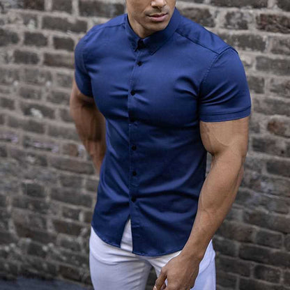 Herren Kurzarmhemd Slim Fit mit Stehkragen – Elegant für Büro & Freizeit