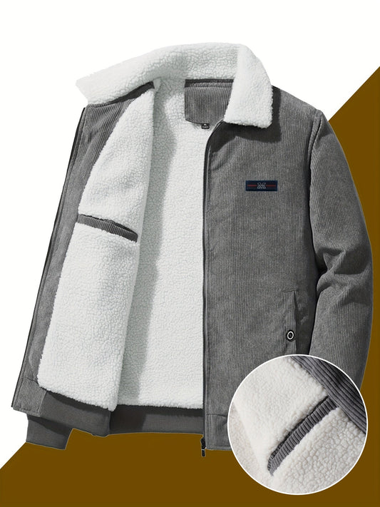 Cord Jacke Herren mit Teddyfutter, Reißverschluss & Stehkragen – Warm gefüttertes Herrenjacke