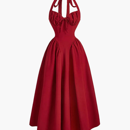 Damen Vintage Cocktailkleid mit Halterneck und Faltenrock – Eleganter Retro-Stil für besondere Anlässe