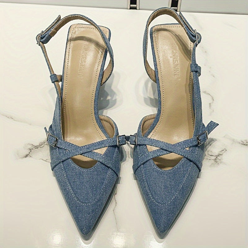 Damen Slingback Pumps mit Absatz und Riemendetails – Elegante Spitzenschuhe für Büro und Freizeit