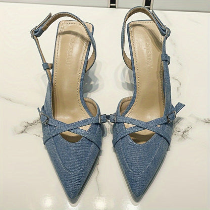 Damen Slingback Pumps mit Absatz und Riemendetails – Elegante Spitzenschuhe für Büro und Freizeit