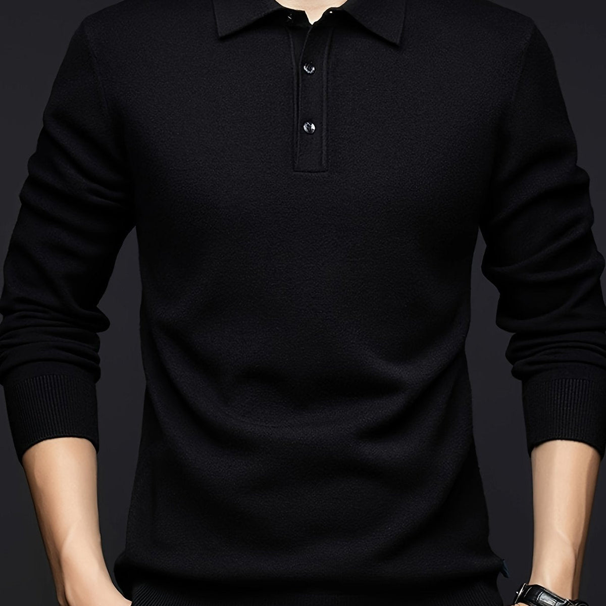 Herren Langarm Poloshirt Strickpullover mit Kragen und Knopfleiste