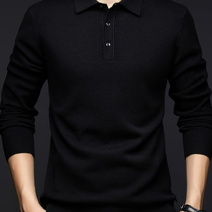Herren Langarm Poloshirt Strickpullover mit Kragen und Knopfleiste