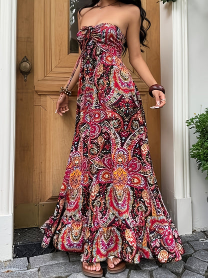Damen Boho Maxikleid Bandeau Elegant – Perfekt für Freizeit und besondere Anlässe