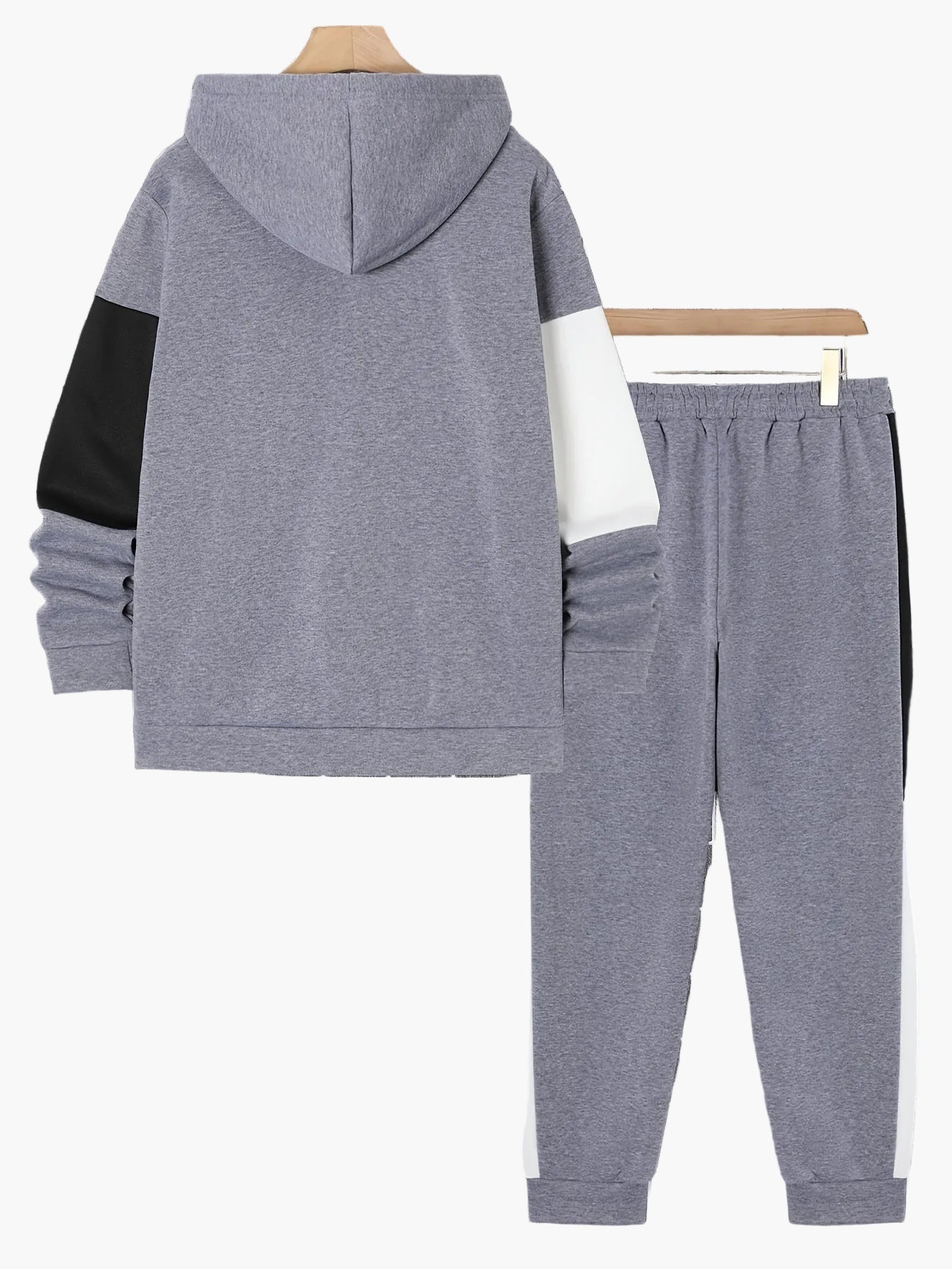 Herren Trainingsanzug Set mit Kapuzenjacke – Patchwork, Casual, Sport & Freizeit