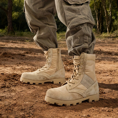 Stiefel Herren Beige Outdoor Schnürstiefel mit Reißverschluss Hoher Schaft