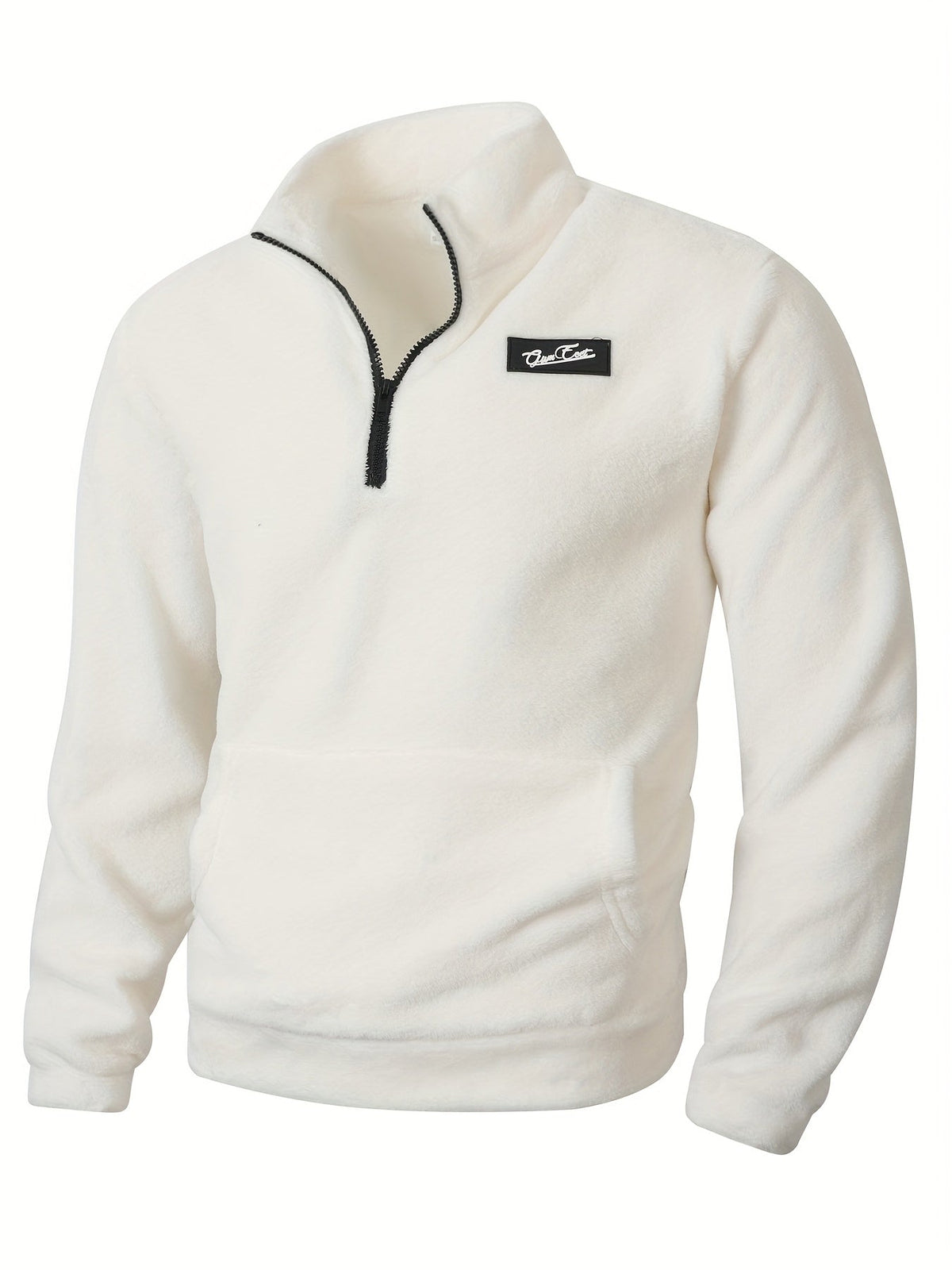 Fleece Pullover Herren mit Reißverschluss Stehkragen und Kängurutasche