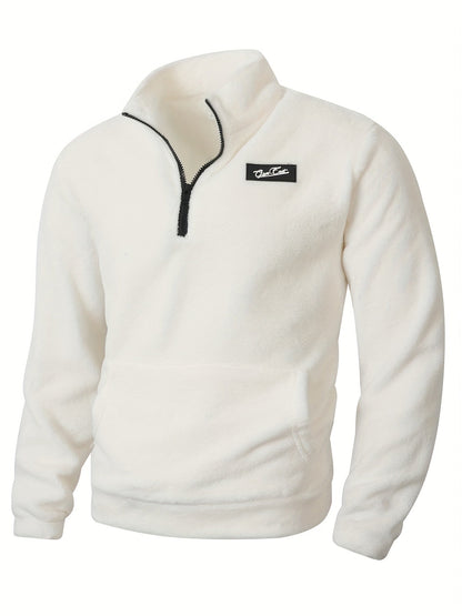 Fleece Pullover Herren mit Reißverschluss Stehkragen und Kängurutasche