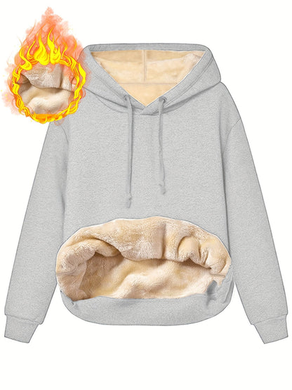 Gefütterter Hoodie mit Kapuze und Bauchtasche für Damen, Wärmeisolierend