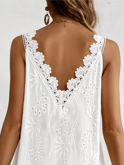 Damen Sommerkleid mit V-Ausschnitt und Spitzen-Details, Boho Stil, ideal für Strand und Freizeit