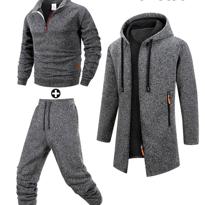 Herren 3-teiliges Sport Freizeit Set meliert: Pullover, Jogginghose & langer Cardigan mit Kapuze