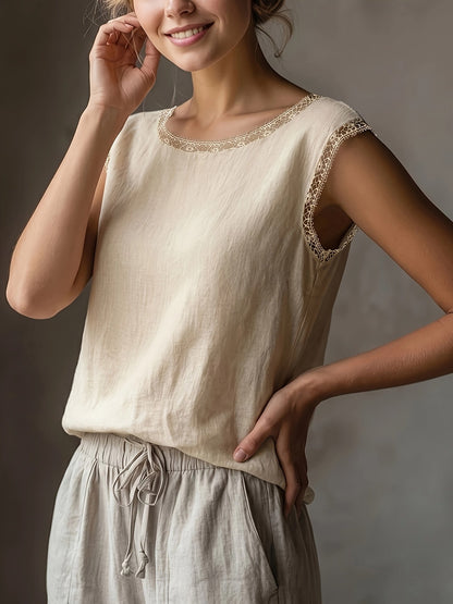 Damen Blusentop mit Spitze und elegantem Schnitt – Ärmellos, zeitloser Stil, vielseitig kombinierbar