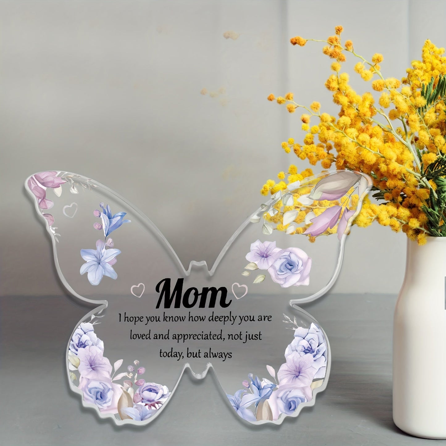 Schmetterling Deko Geschenk für Mutter – Vintage Acryl Tischdekoration mit Blumen – Muttertag, Dankeschön, Wertschätzung