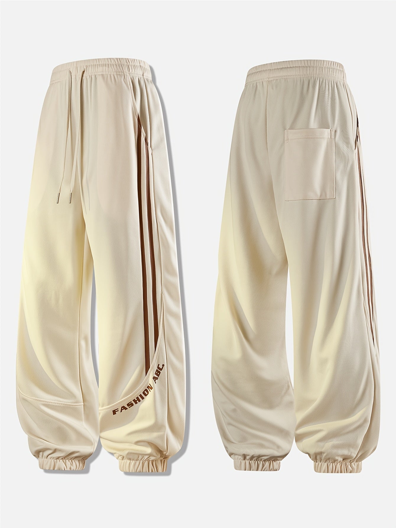 Herren Streetwear Jogginghose mit weitem Bein und Streifen – Urban Style Freizeit Trainingshose